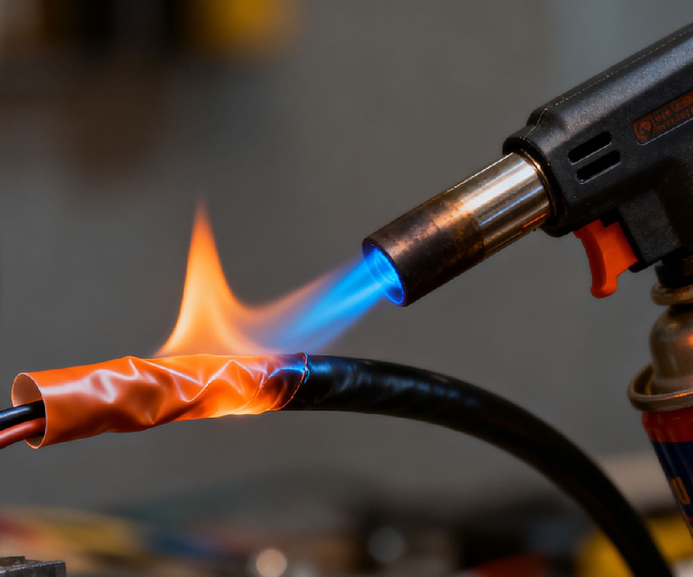 丁烷噴槍給熱縮管加熱.jpg